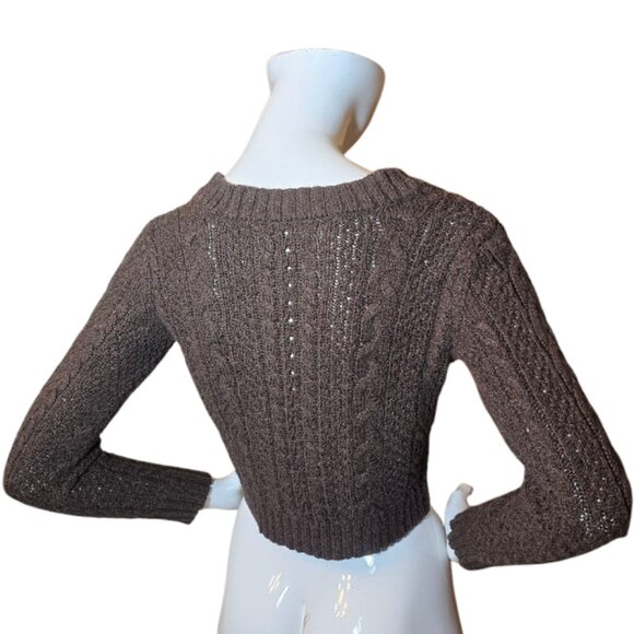 AMERICAN EAGLE Brown Cropped V-Neck Cardigan Sweater sz S - Picture 5 of 7